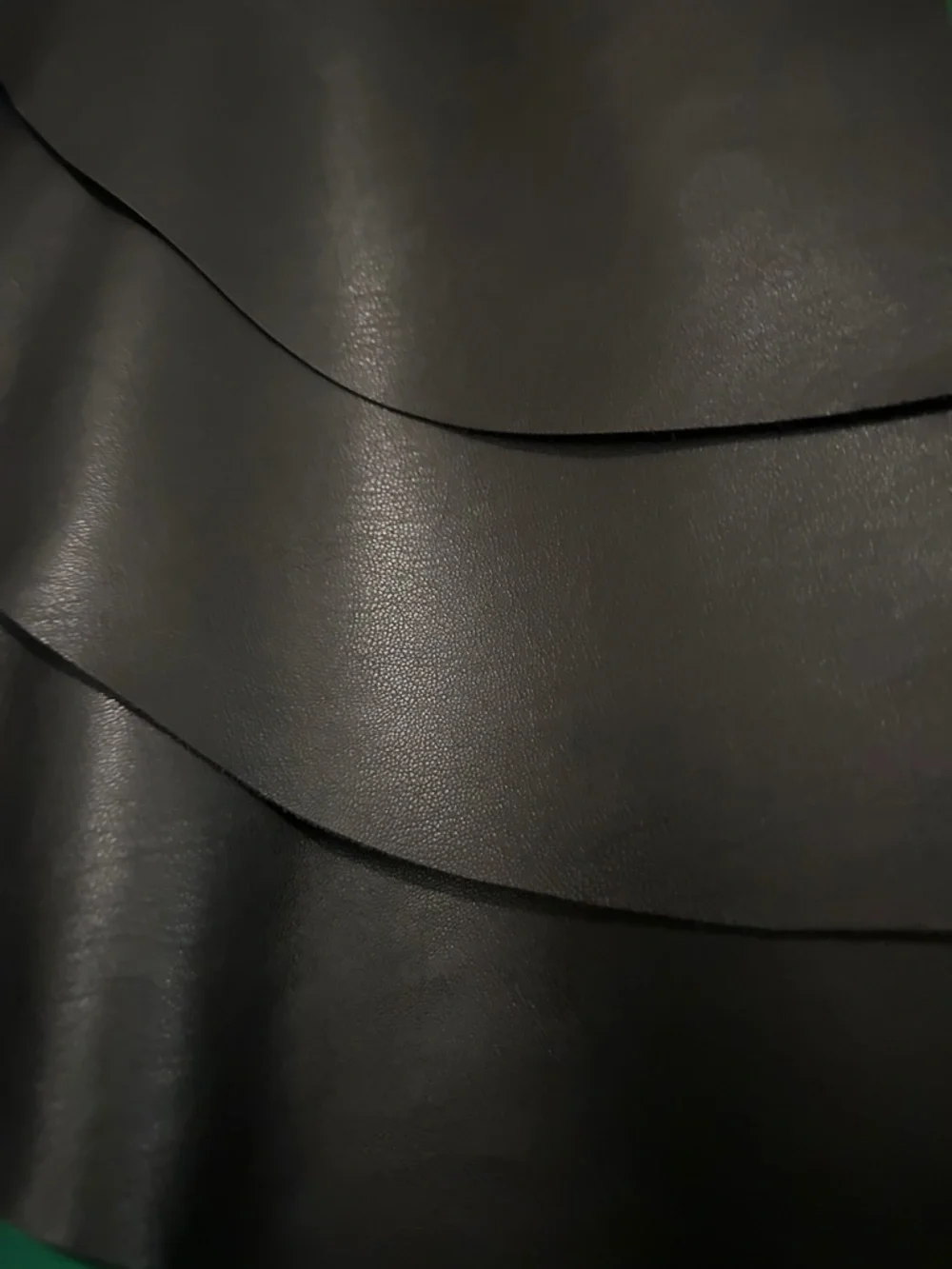 TOV Green Sweatshirt with Layered Black Faux-Leather Capelet - Picture 3 of 4